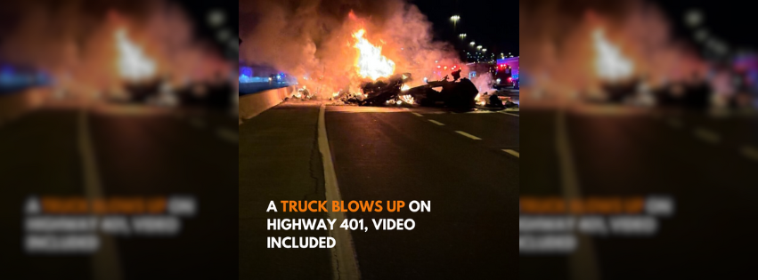 Dash cam catches big rig plowing into Highway 401 barrier, going up in flames